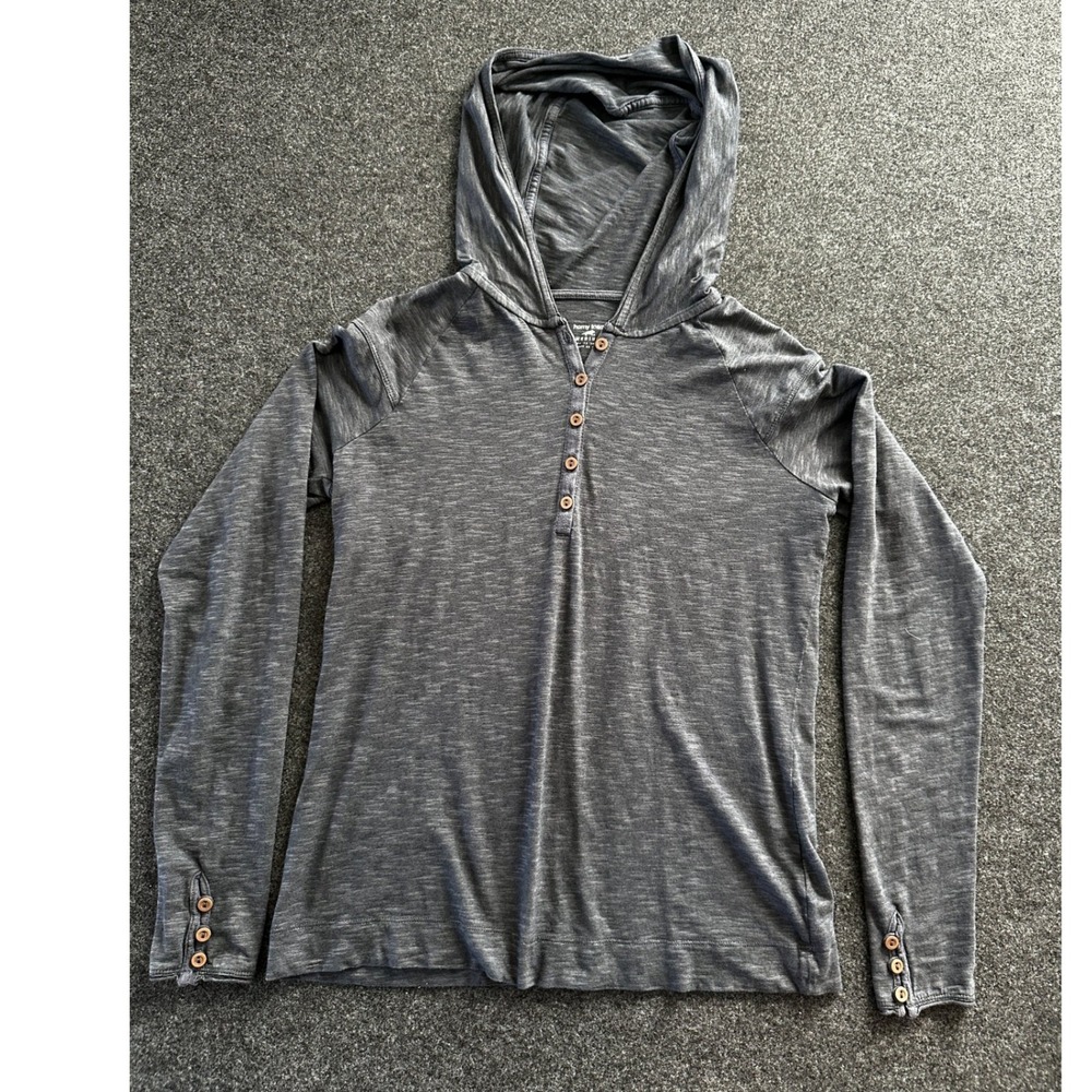 Horny Toad Womens Gray Organic Cotton Tencel Henley Hoodie Top Medium